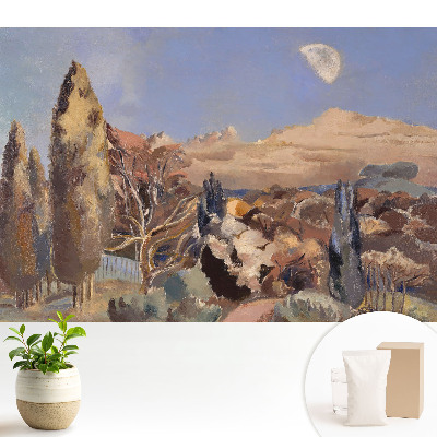 Nowoczesna fototapeta na wymiar Malowniczy krajobraz z drzewami i górami