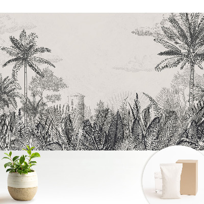 Tapeta fotograficzna flizelinowa Egzotyczne palmy i tajemnicza budowla