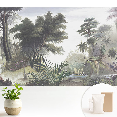 Tapeta fotograficzna flizelinowa Bujna dżungla z łodzią na rzece