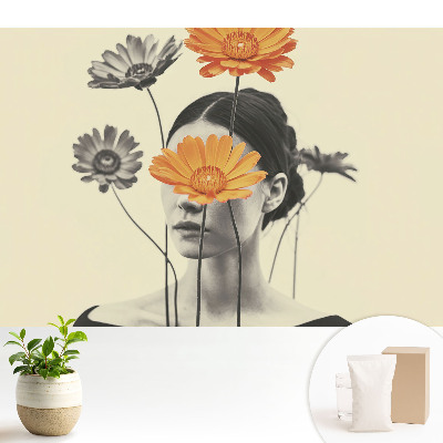 Fototapeta na wymiar do sypialni Kwiaty i twarz w surrealistycznym stylu