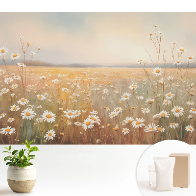 Fototapeta flizelinowa do salonu Łąka margerytek pastelowe odcienie romantyzm