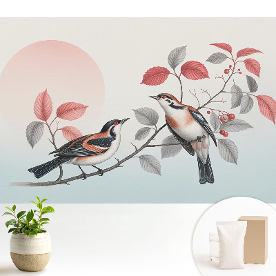 Fototapeta flizelinowa do salonu Ptaki na gałęzi kompozycja harmonijna