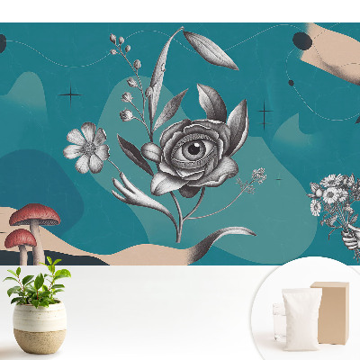 Tapeta fotograficzna flizelinowa Surrealistyczny kolaż z kwiatami.