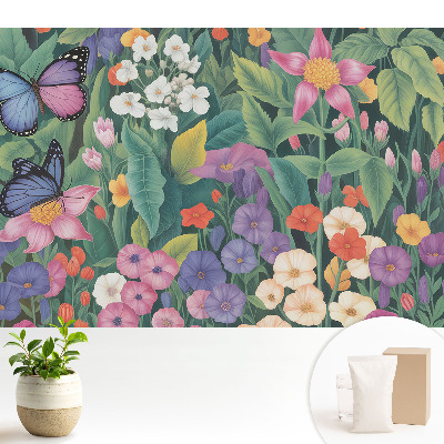 Fototapeta do salonu Kolorowa łąka pełna kwiatów motyli.