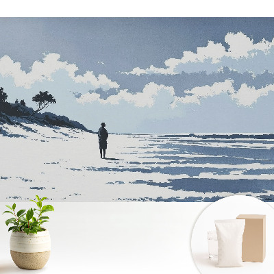 Tapeta fotograficzna flizelinowa Samotna postać na plaży niebieskie tło
