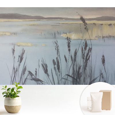 Fototapeta flizelinowa do salonu Jezioro z trzcinami refleksyjna przestrzeń