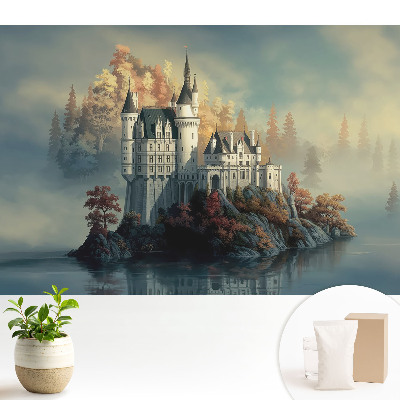 Fototapeta przedstawiająca zamek jesienią z odbiciem w wodzie