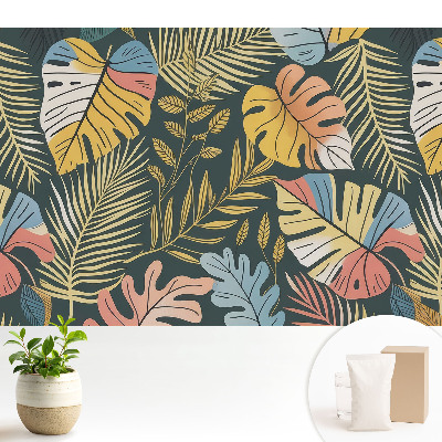 Tapeta fotograficzna flizelinowa Kolorowe liście tropikalne na ciemnym tle