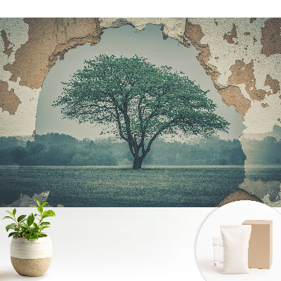 Fototapeta flizelinowa do salonu Nostalgiczny motyw drzewa na tle starej ściany