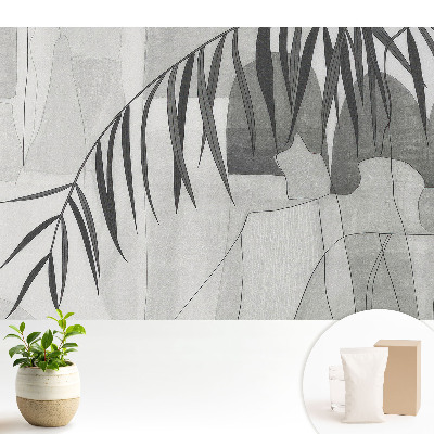 Fototapeta flizelinowa do salonu Szare geometryczne wzory liście palmy
