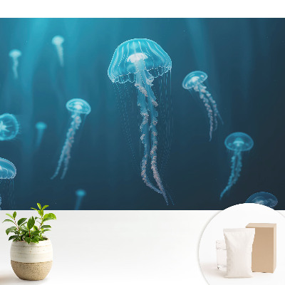Fototapeta do salonu Niebieskie meduzy głębia oceanu