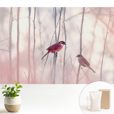 Nowoczesna fototapeta na wymiar Urocze ptaki w różowym lesie