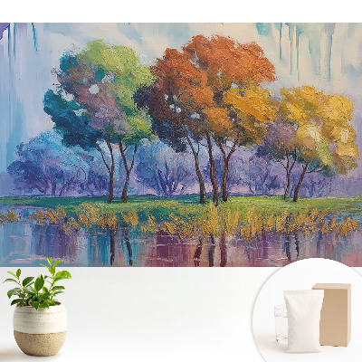 Fototapeta na flizelinie z nadrukiem przedstawiającym kolorowe drzewa w abstrakcyjnej kompozycji