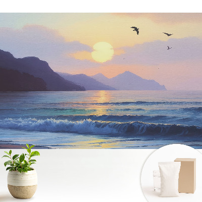 Fototapeta przedstawiająca zachód słońca nad morzem w klasycznym stylu, przeznaczona do salonu