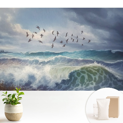 Fototapeta flizelinowa do salonu z motywem morskich fal i ptaków