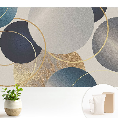 Fototapeta flizelinowa do salonu Geometryczne motywy kręgi w tonacji szaro-błękitnej.