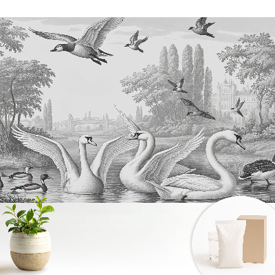Tapeta fotograficzna flizelinowa z romantycznym pejzażem i łabędziami