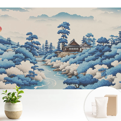 Nowoczesna fototapeta na wymiar przedstawiająca krajobraz górski z domem