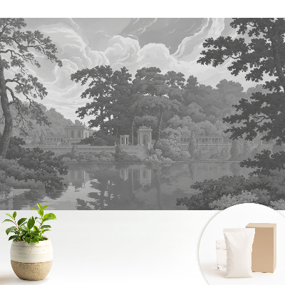 Fototapeta do salonu przedstawiająca klasyczny krajobraz z jeziorem i drzewami