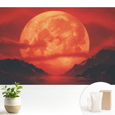 Fototapeta flizelinowa do salonu Księżyc nad górami intensywne barwy