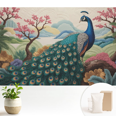 Fototapeta Egzotyczny paw w pastelowym krajobrazie