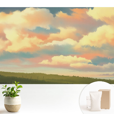 Fototapeta z nadrukiem na flizelinie Pastelowe chmury łąka impresja