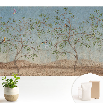 Fototapeta Kolorowe ptaki na drzewie w stonowanym klimacie