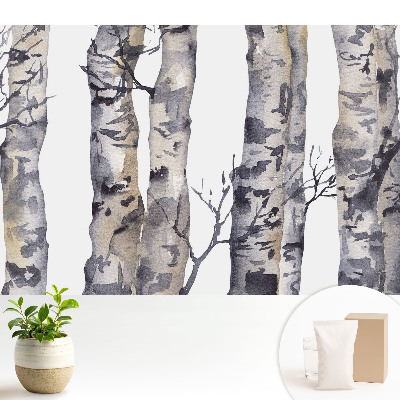 Fototapeta z nadrukiem na flizelinie Szare pnie osik w akwareli