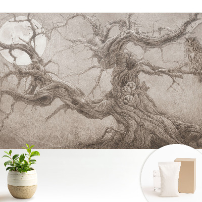 Fototapeta z nadrukiem na flizelinie Księżycowy dąb z sowami