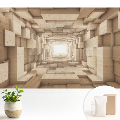 Fototapeta do salonu z motywem przestrzennego tunelu o drewnianym rytmie