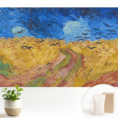 Fototapeta na flizelinie z żywym nadrukiem przedstawiającym falujące zboże i ptaki