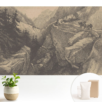 Tapeta fotograficzna flizelinowa z motywem górskiego krajobrazu z podróżnikami