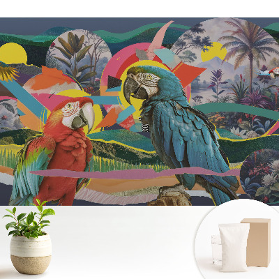 Fototapeta do salonu Kolorowe papugi w tropikalnej scenerii