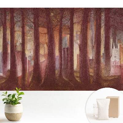 Fototapeta przedstawiająca las z abstrakcyjnymi budynkami w tle