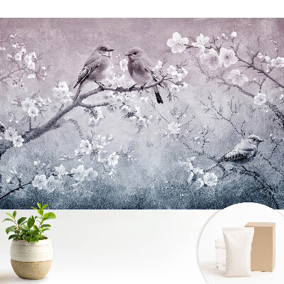 Fototapeta z nadrukiem na flizelinie Ptaki na gałęziach kwiatów