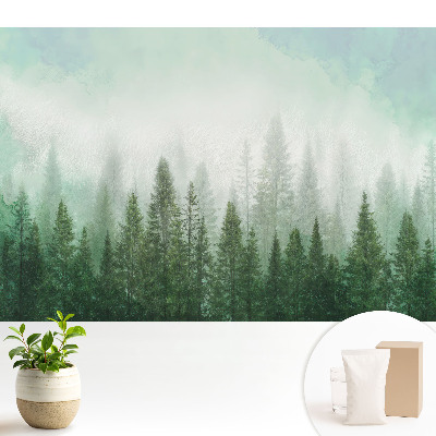 Fototapeta z leśnym pejzażem i konturem wilka