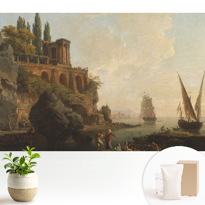 Fototapeta flizelinowa do salonu z motywem klasycznego pejzażu z żaglówkami na wybrzeżu