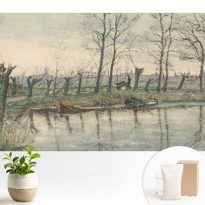 Fototapeta z pejzażem rzeki i aleją drzew do salonu