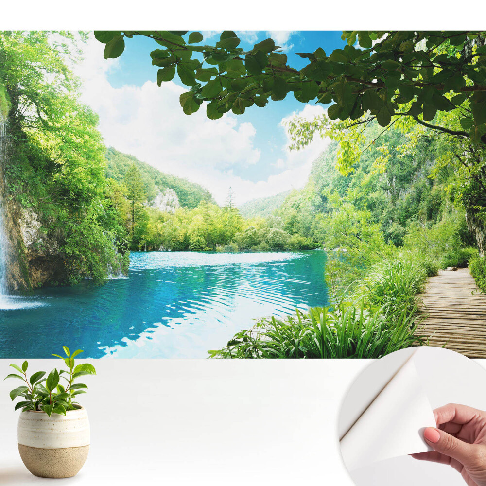 Fototapeta do salonu Lasy wodospady jezioro