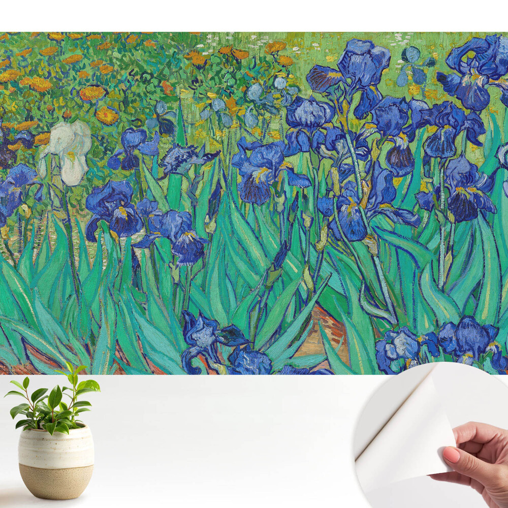 Tapeta fotograficzna samoprzylepna Fioletowe irysy w zielonym ogrodzie