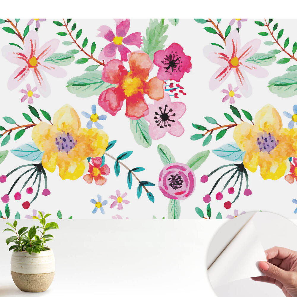 Fototapeta samoprzylepna do salonu Kolorowe kwiaty akwarelowe