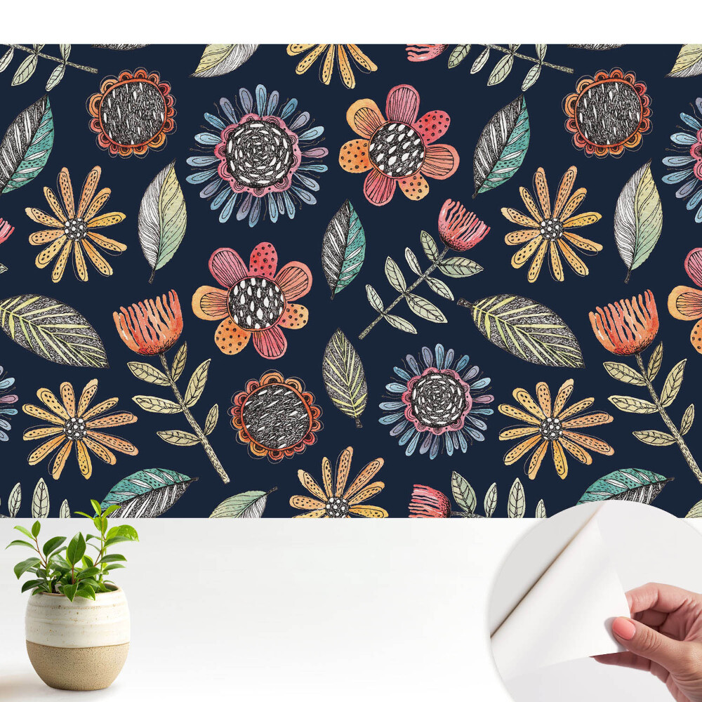 Tapeta fotograficzna samoprzylepna Kolorowe kwiaty liście mozaika