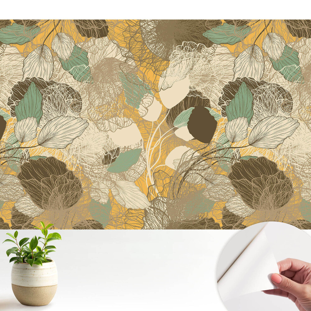 Nowoczesna fototapeta na wymiar Delikatne liście i kwiaty w harmonijnym wzorze