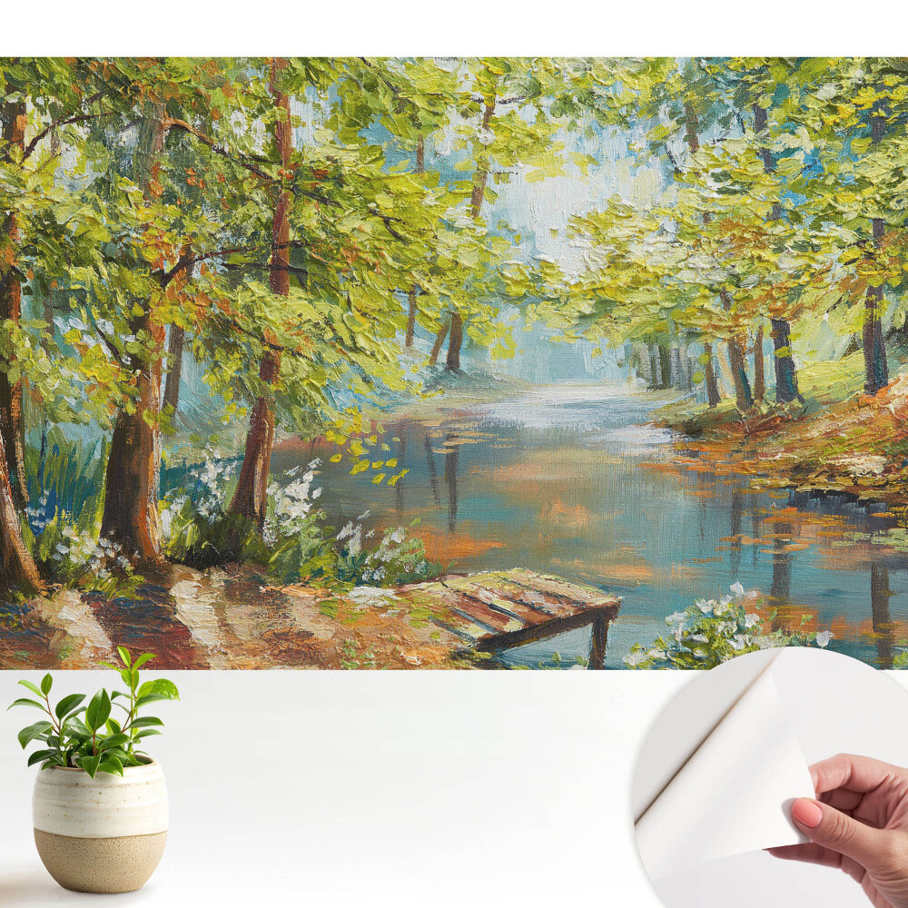 Tapeta fotograficzna samoprzylepna Nastrojowy krajobraz leśny z jeziorem