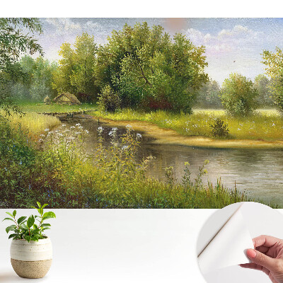 Fototapeta z nadrukiem samoprzylepna Sielski krajobraz natura las woda