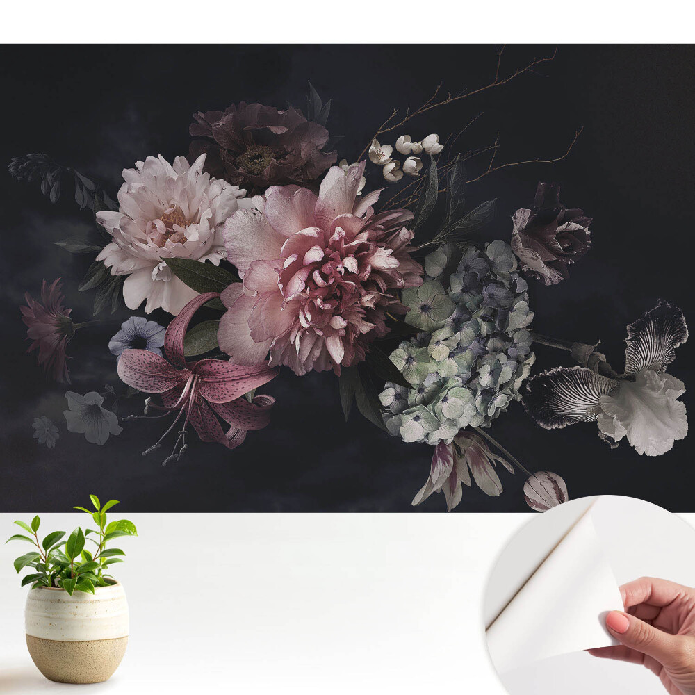 Fototapeta na wymiar do sypialni Kwiatowa elegancja na ciemnym tle