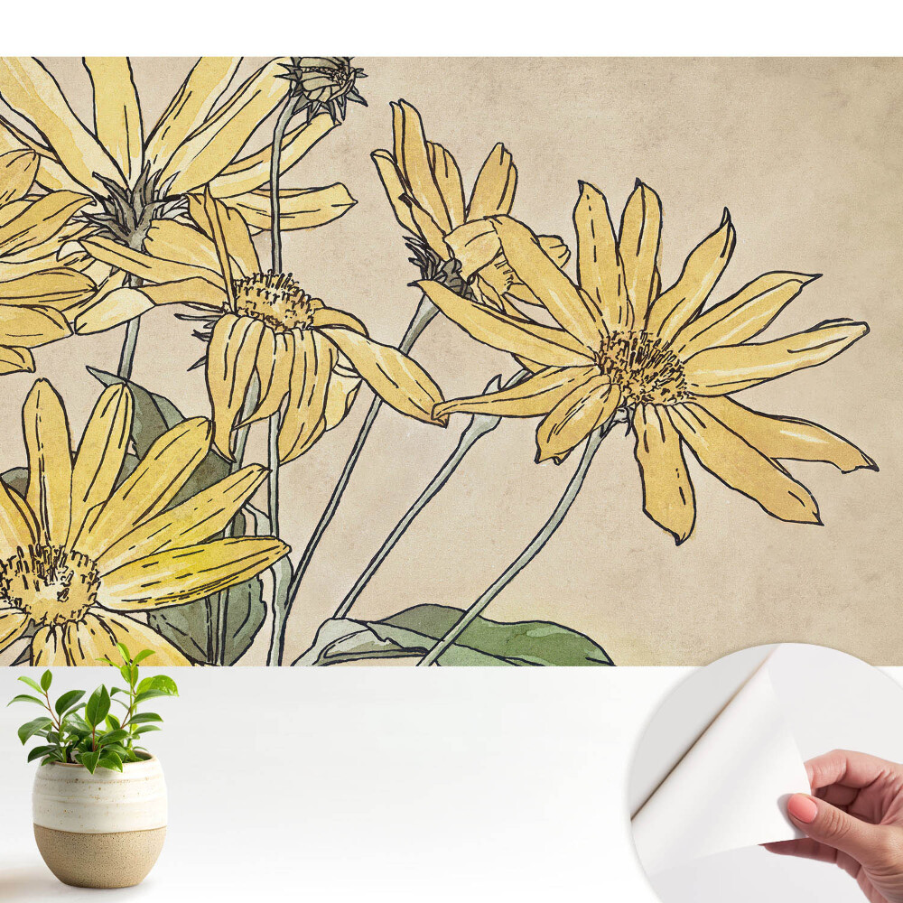 Fototapeta Żółte kwiaty na beżowym tle