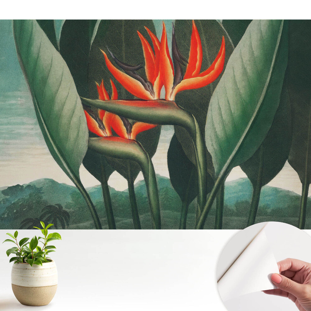 Fototapeta na wymiar do sypialni Egzotyczne rośliny na tle zieleni