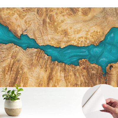 Fototapeta na wymiar do sypialni Błękitna żywica i drewno naturalne