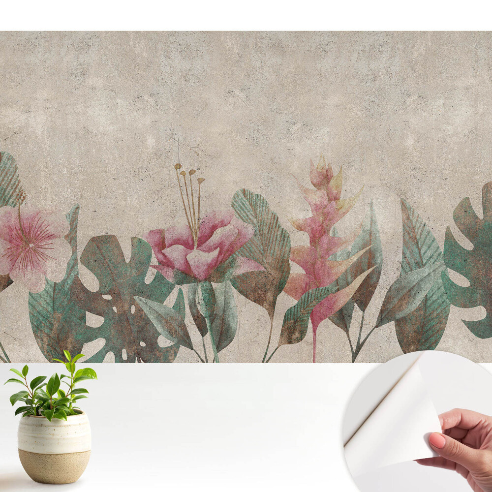 Fototapeta do salonu Kwiaty i liście pastelowe harmonia vintage